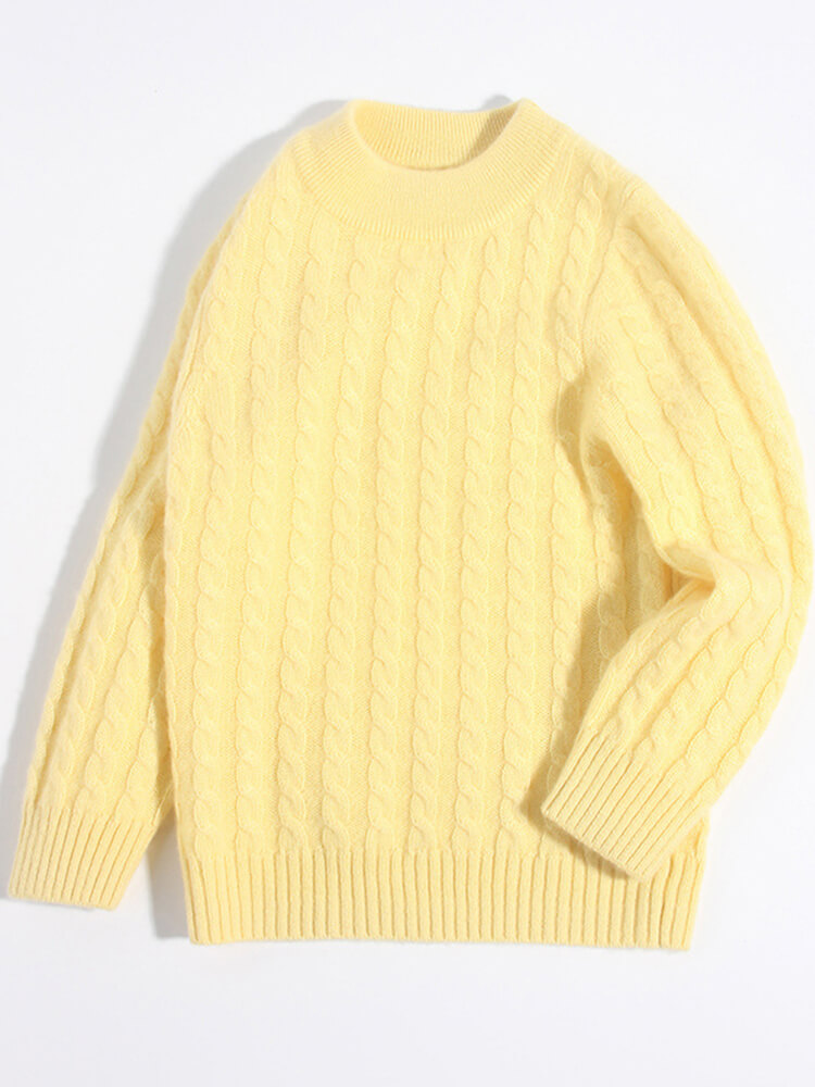 Classic Cable Knit Cashmere Pullover Sweater for Boys and Girls